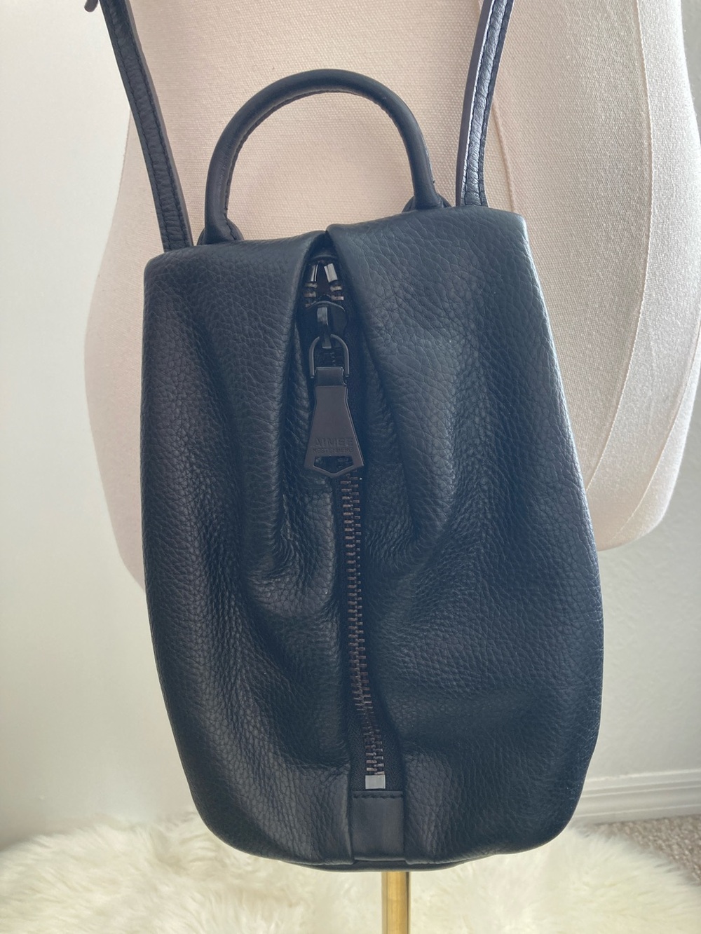 NEW Aimee Kestenberg Black 100% Pebbled Leather crossbody bag